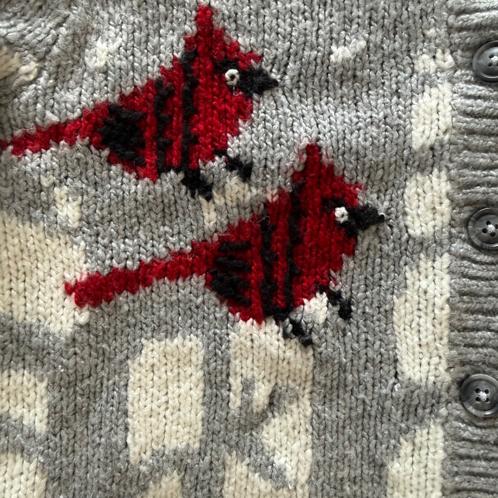Talbots Petite Medium Snow Cardinal Winter Wool Blend Grey Cardigan Sweater - Picture 8 of 9